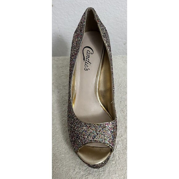 Candies Womens Size 7 1/2 M Cayunnis Multi-Color  Glitter Peep Toe Stilettos - Picture 8 of 13